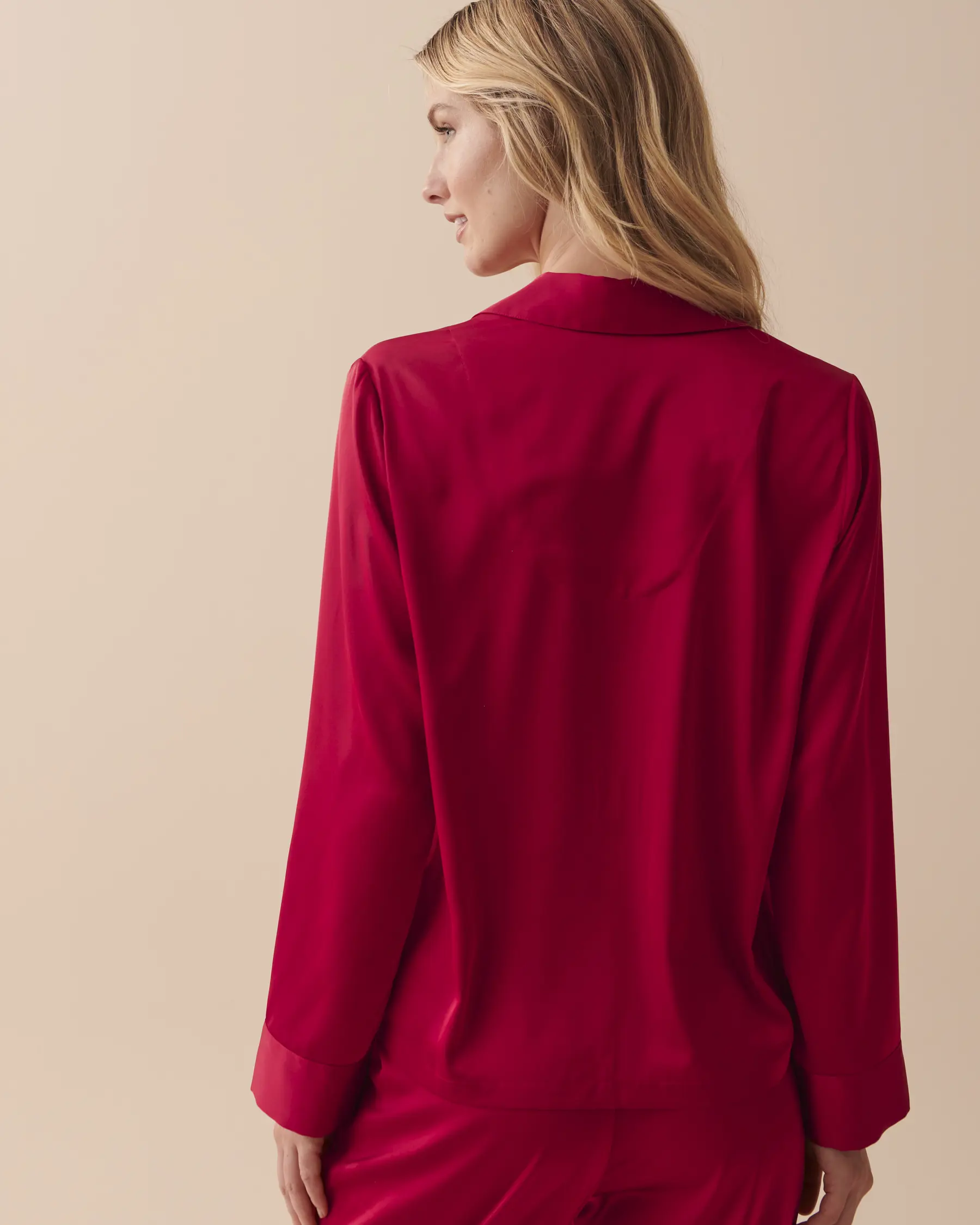 La Vie en Rose Satin Long Sleeve Button-down Shirt. 2