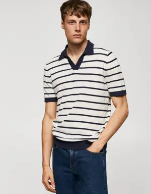 Terry texture striped polo shirt