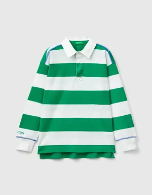 rugby polo with green and white stripes