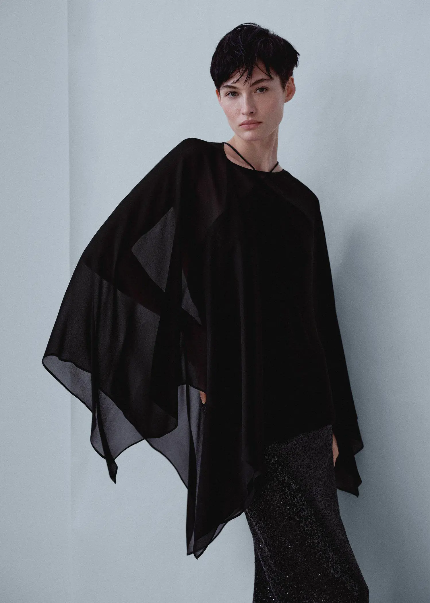 Mango Asymmetric semi-transparent cape. 2