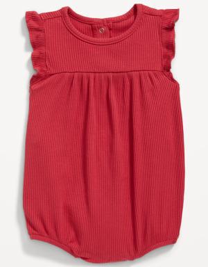 Unisex Ruffle-Sleeve Rib-Knit Romper for Baby red