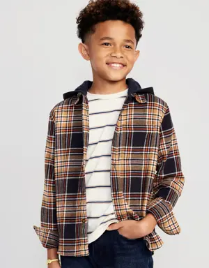Hooded Soft-Brushed Flannel Shirt for Boys multi
