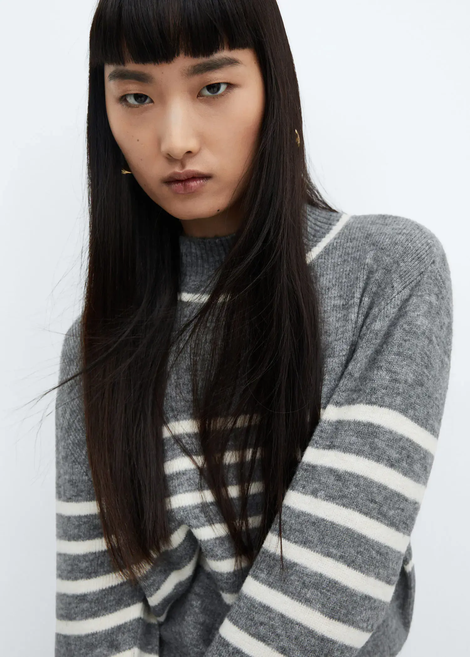 Mango Stripe-print sweater with Perkins neck. 1