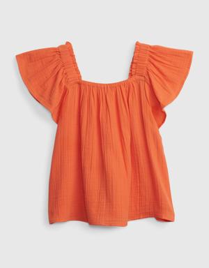 Kids Crinkle Gauze Flutter Sleeve Top orange