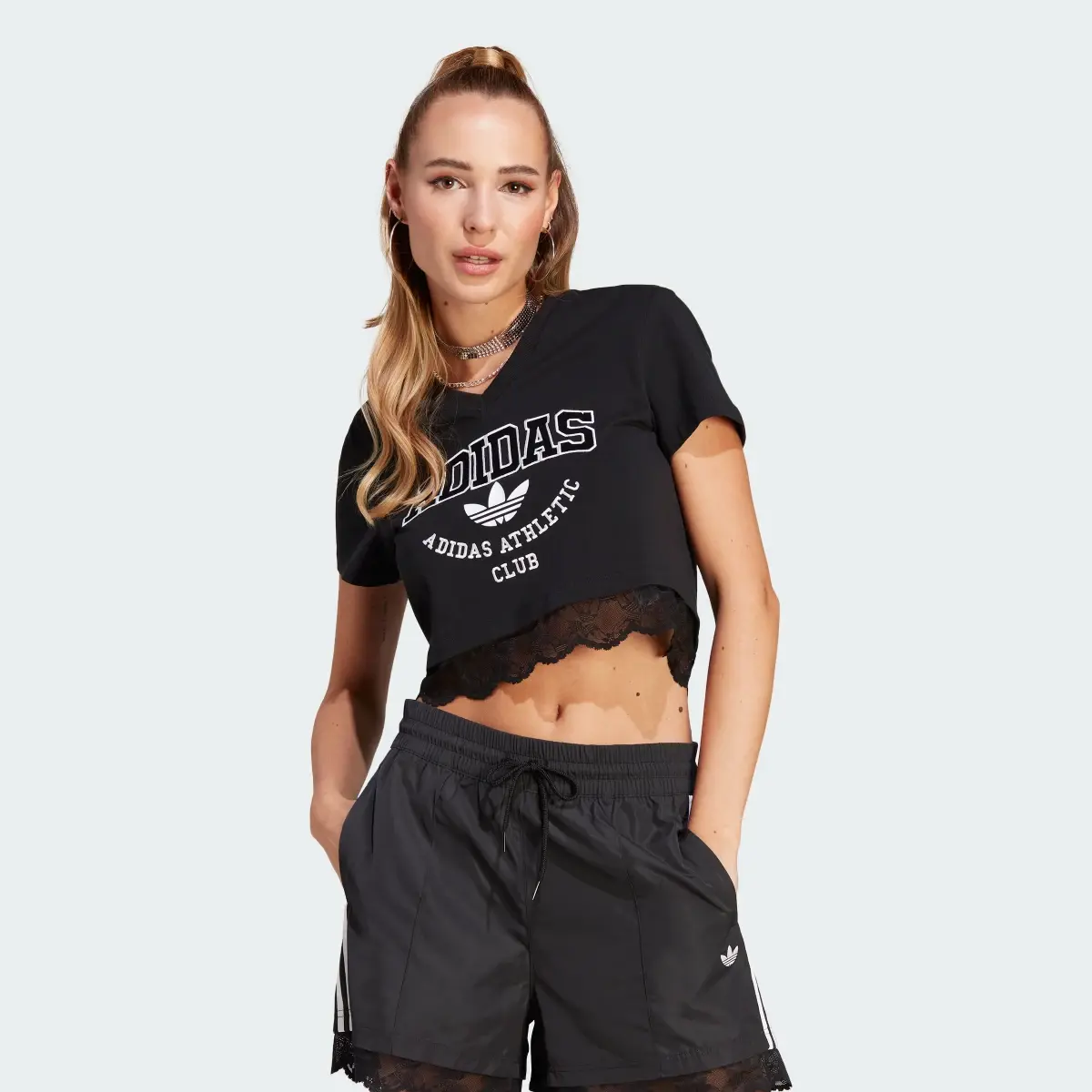 Adidas T-shirt Cropped Lace Trim. 2