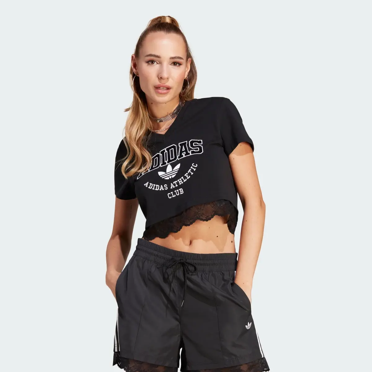 Adidas Cropped Lace Trim Tee. 2