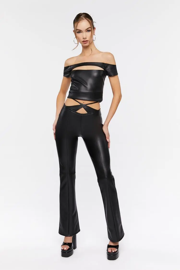 Forever 21 Forever 21 Faux Leather Crisscross Cutout Pants Black. 1