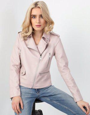 Slim Fit Pembe Suni Deri Mont 