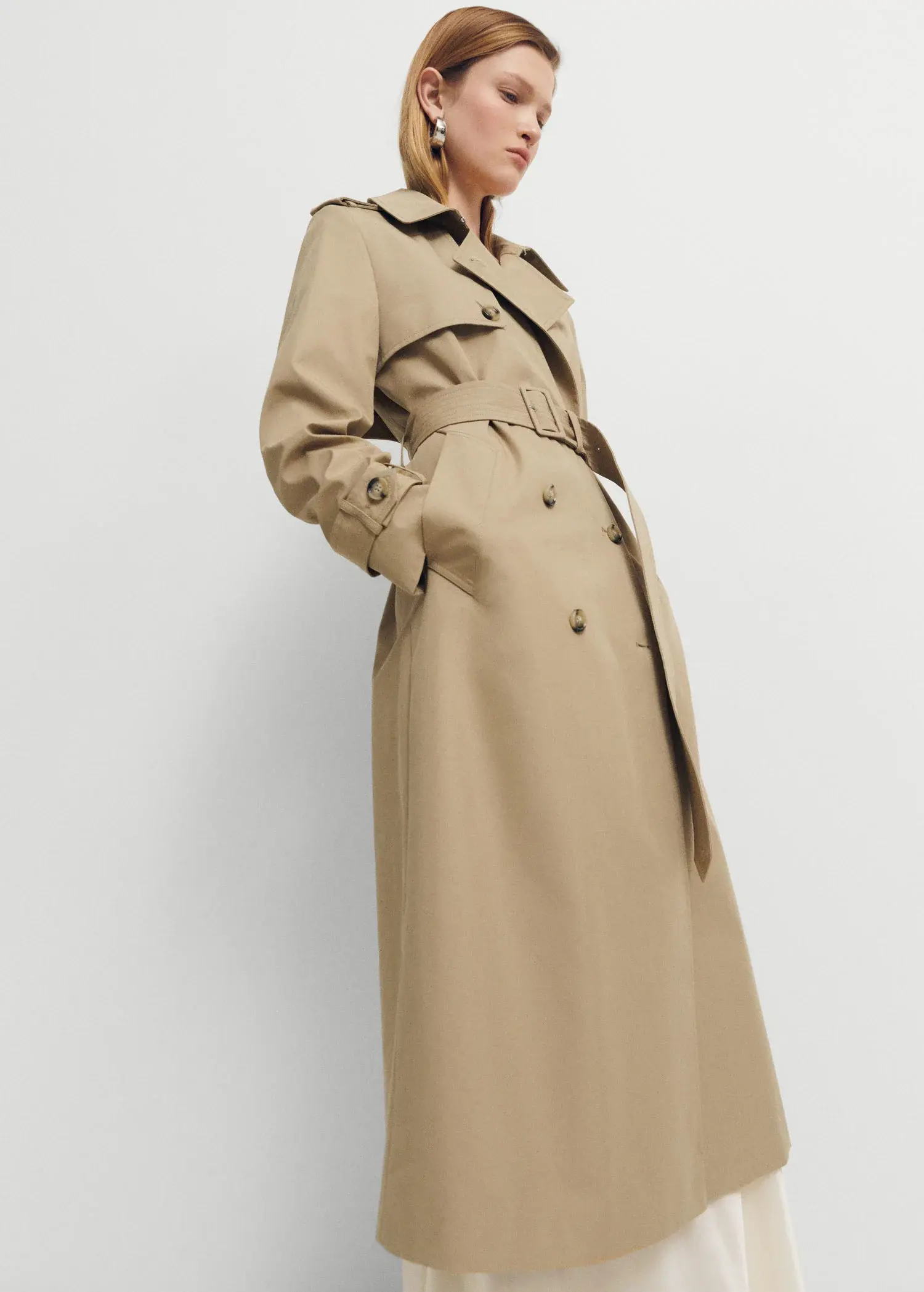 Mango Double-breasted cotton trench coat. 1