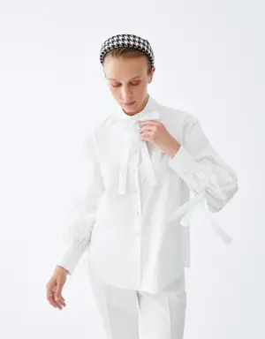 Long Sleeve Shirt with Tie - 4 / WHITE