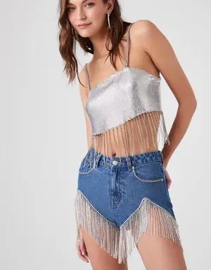 Forever 21 Rhinestone Fringe Denim Shorts Medium Denim