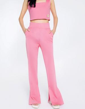 Flarre Legs Pink Trousers with Slit Detail