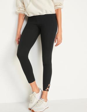 Old Navy High-Waisted Lattice-Hem Ankle Leggings For Women black