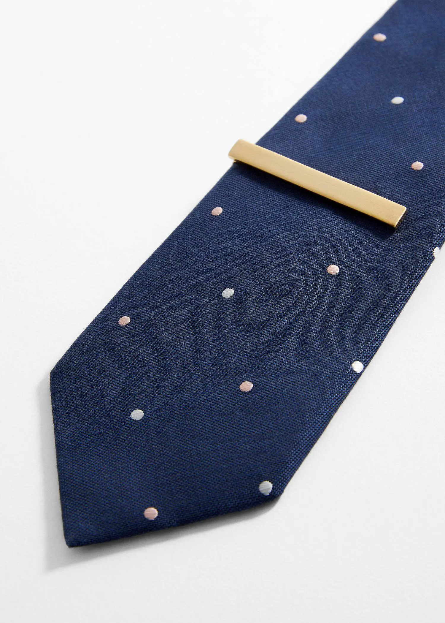 Mango Metal tie clip. a blue tie with a wooden tie clip. 