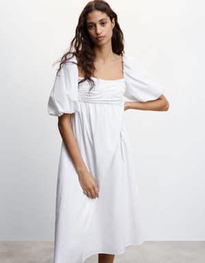 Puffed sleeves cotton dress
