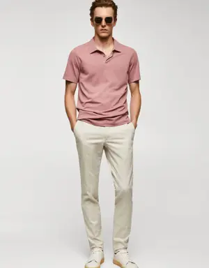 Slim-fit textured cotton polo shirt