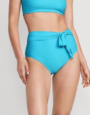 Old Navy Matching High-Waisted Tie-Waist Bikini Swim Bottoms for Women blue