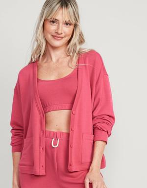 Oversized Fleece Button-Down Cardigan Robe for Women pink