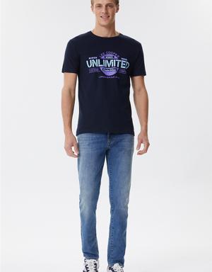Unlimited Erkek Bisiklet Yaka T-Shirt Lacivert