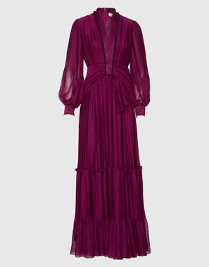 Layered Ruffle Detailed Purple Dress