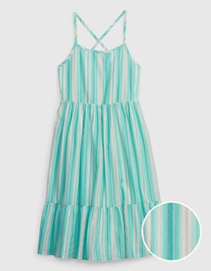 Kids Crinkle Gauze Tiered Midi Dress blue