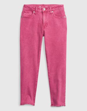 Kids Mid Rise Girlfriend Jeans with Washwell pink