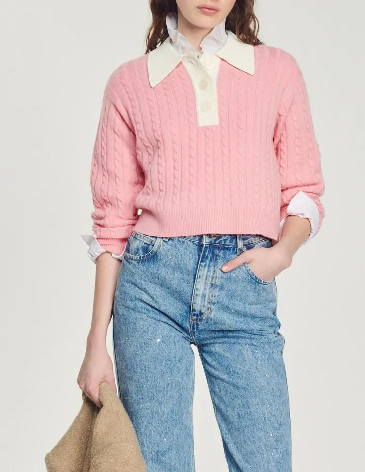 Sandro Cropped cable-knit sweater. 1