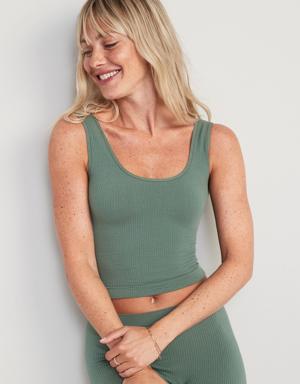 Cropped Rib-Knit Seamless Cami Bra Top for Women green