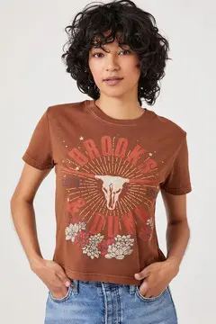 Forever 21 Forever 21 Brooks &amp; Dunn Graphic Baby Tee Brown/Multi. 2