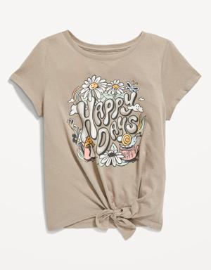 Old Navy Short-Sleeve Graphic Front Tie-Knot T-Shirt for Girls brown