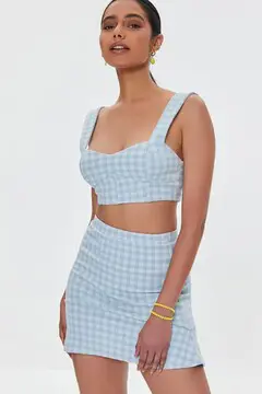 Forever 21 Forever 21 Gingham Crop Top &amp; Mini Skirt Set Blue/Multi. 2