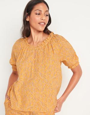 Puff-Sleeve Floral Swing Pajama Top for Women yellow