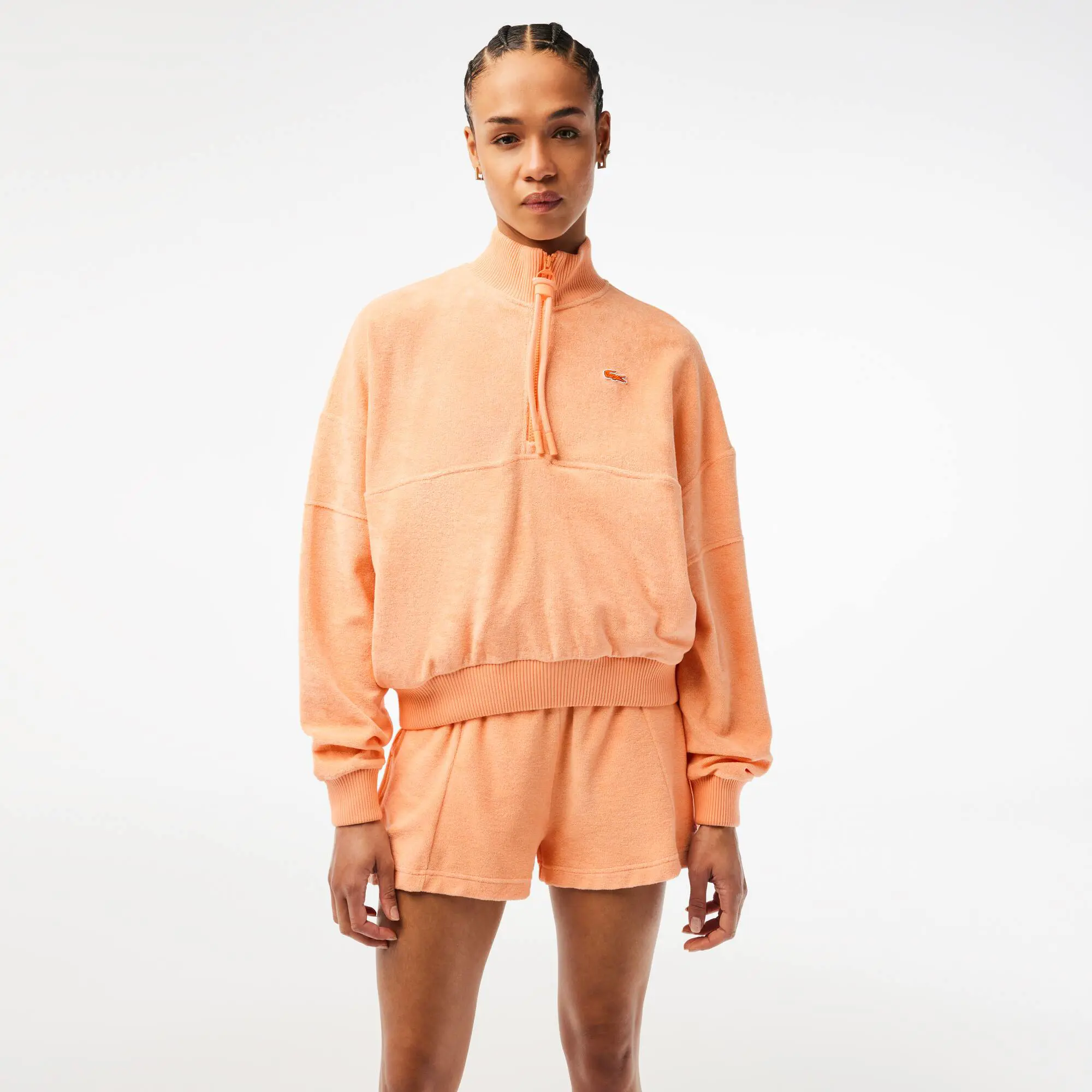 Lacoste Women’s Oversize High Neck Zipped Fleece Sweatshirt. 1