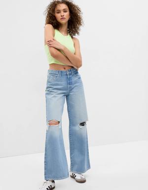PROJECT GAP Low Rise Side Stripe Wide Baggy Jeans with Washwell blue
