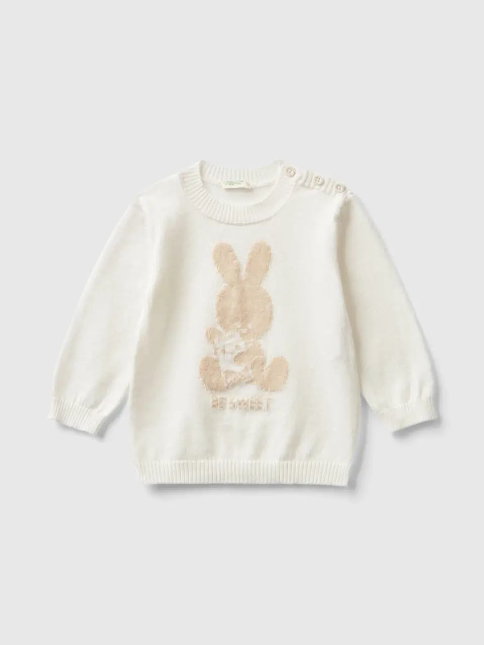 Benetton warm cotton sweater with inlay. 1