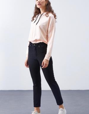 Somon Uzun Kol Rahat Form Kapüşonlu Kadın Sweatshirt - 97115