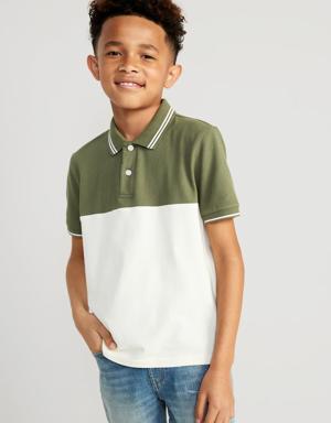 Short-Sleeve Color-Block Polo Shirt for Boys green