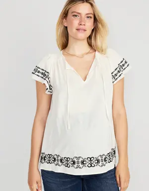 Old Navy Maternity Matching Embroidered Tie-Front Top white