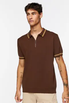 Forever 21 Forever 21 Half Zip Polo Shirt Dark Brown/Taupe. 2 Forever 21 Forever 21 Half Zip Polo Shirt Dark Brown/Taupe. 2