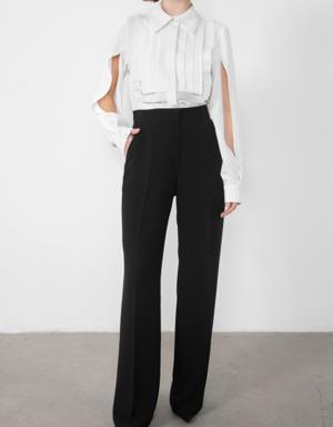 Black Wide Leg Trousers with Flap Pockets on the Back