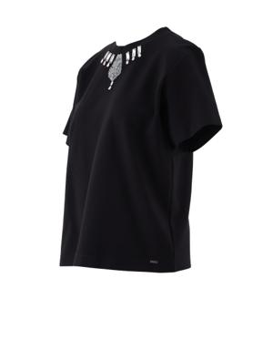 Black Tshirt with Embroidered Collar