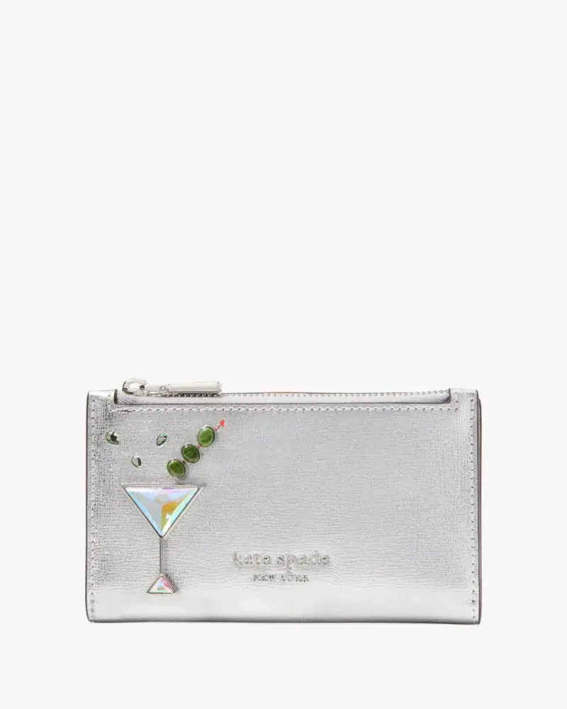 Kate Spade Shaken Not Stirred Embellished Metallic Small Slim Bifold Wallet. 1