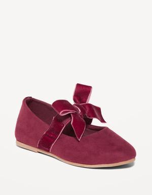 Faux-Suede Ribbon-Bow Ballet Flats for Toddler Girls red