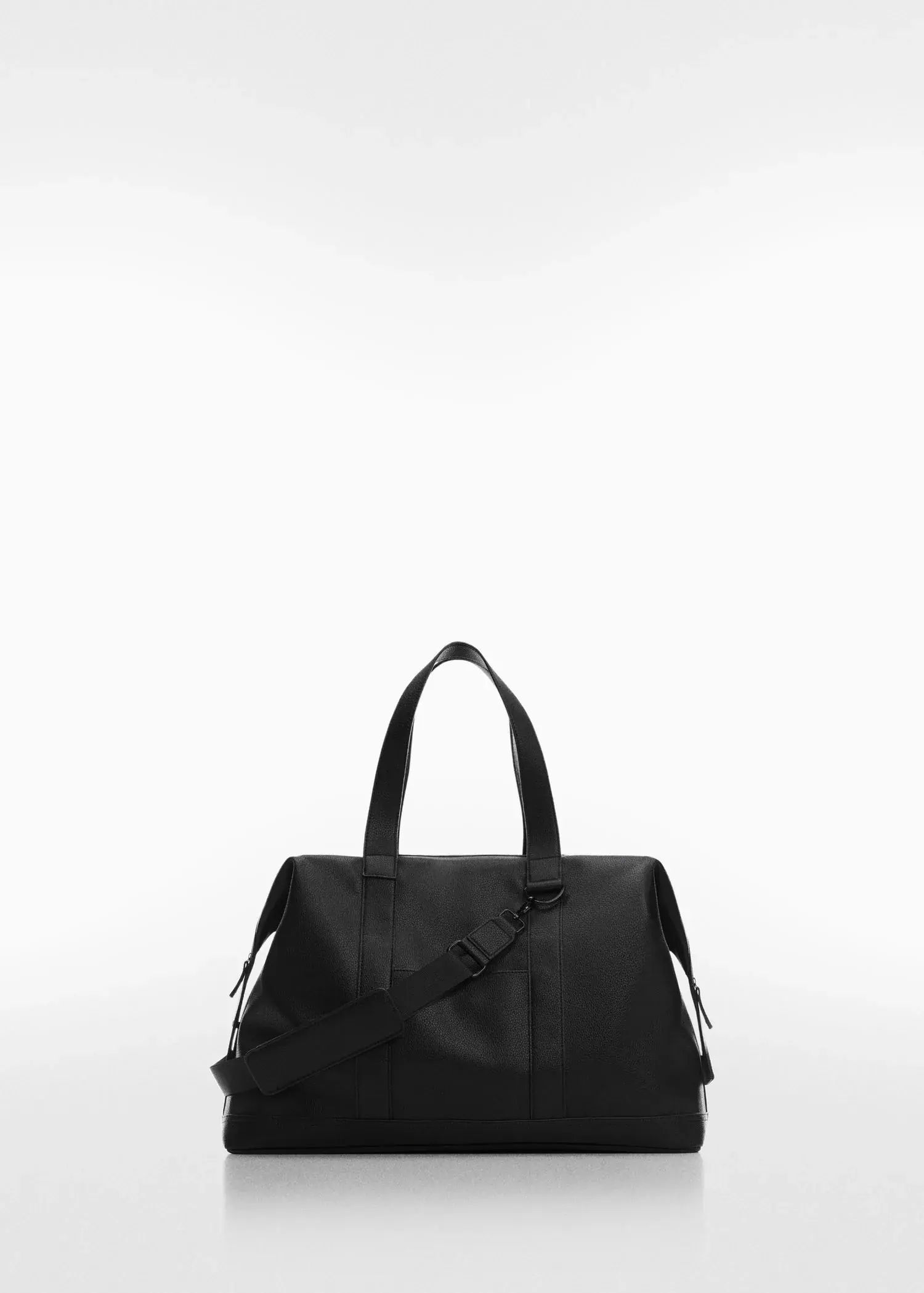 Mango Leather-effect travel bowling bag. a black bag is shown on a white background. 