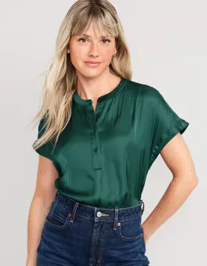 Dolman Sleeve Satin Popover Shirt for Women green
