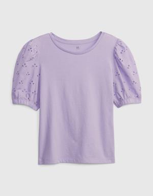 Kids Eyelet Puff Sleeve Top purple