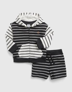 Baby Stripe Hoodie Outfit Set black