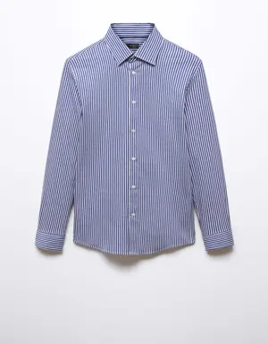 Stretch fabric slim-fit striped shirt