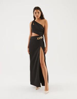 Elegant Front Slit Black Formal Gown