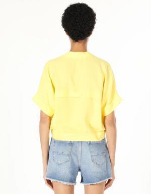 Regular Fit Shirt Neck Sarı Kadın Kısa Kol Gömlek